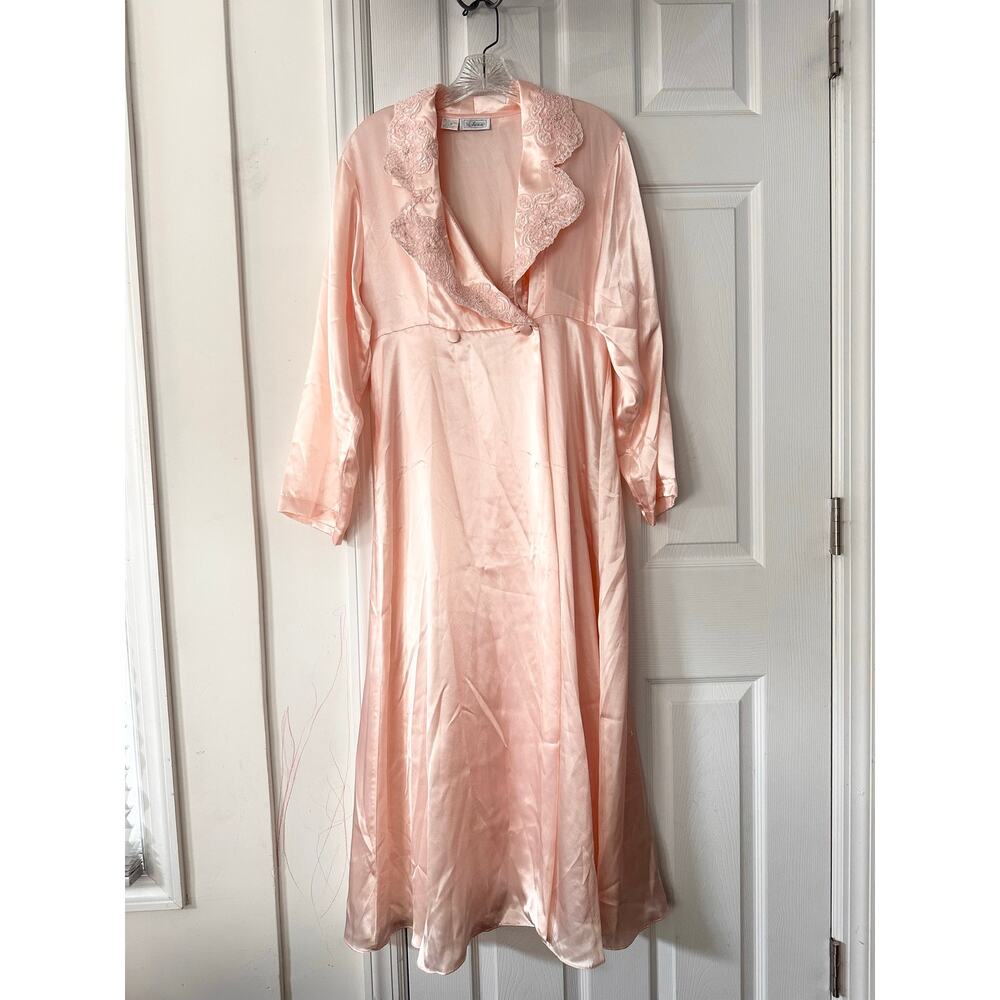 Etienne Peach Satin Vintage Long Robe Beaded Lace Slip Night Gown NWT Medium - Picture 16 of 16
